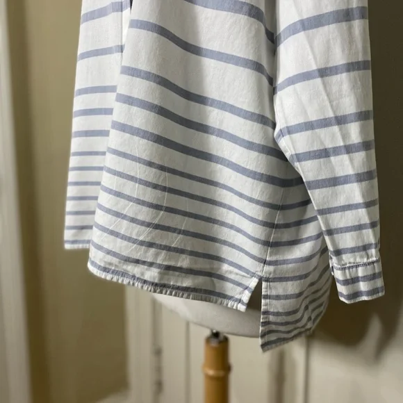 J.Jill Blue White Cotton Tunic Striped Button Down Top - Picture 6 of 12
